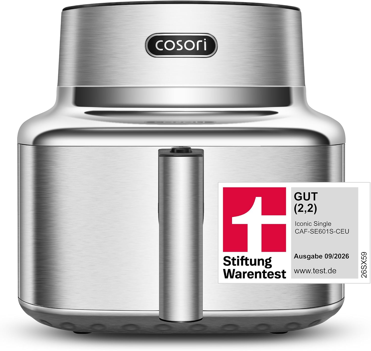 Cosori Iconic Single air fryer in brushed stainless steel