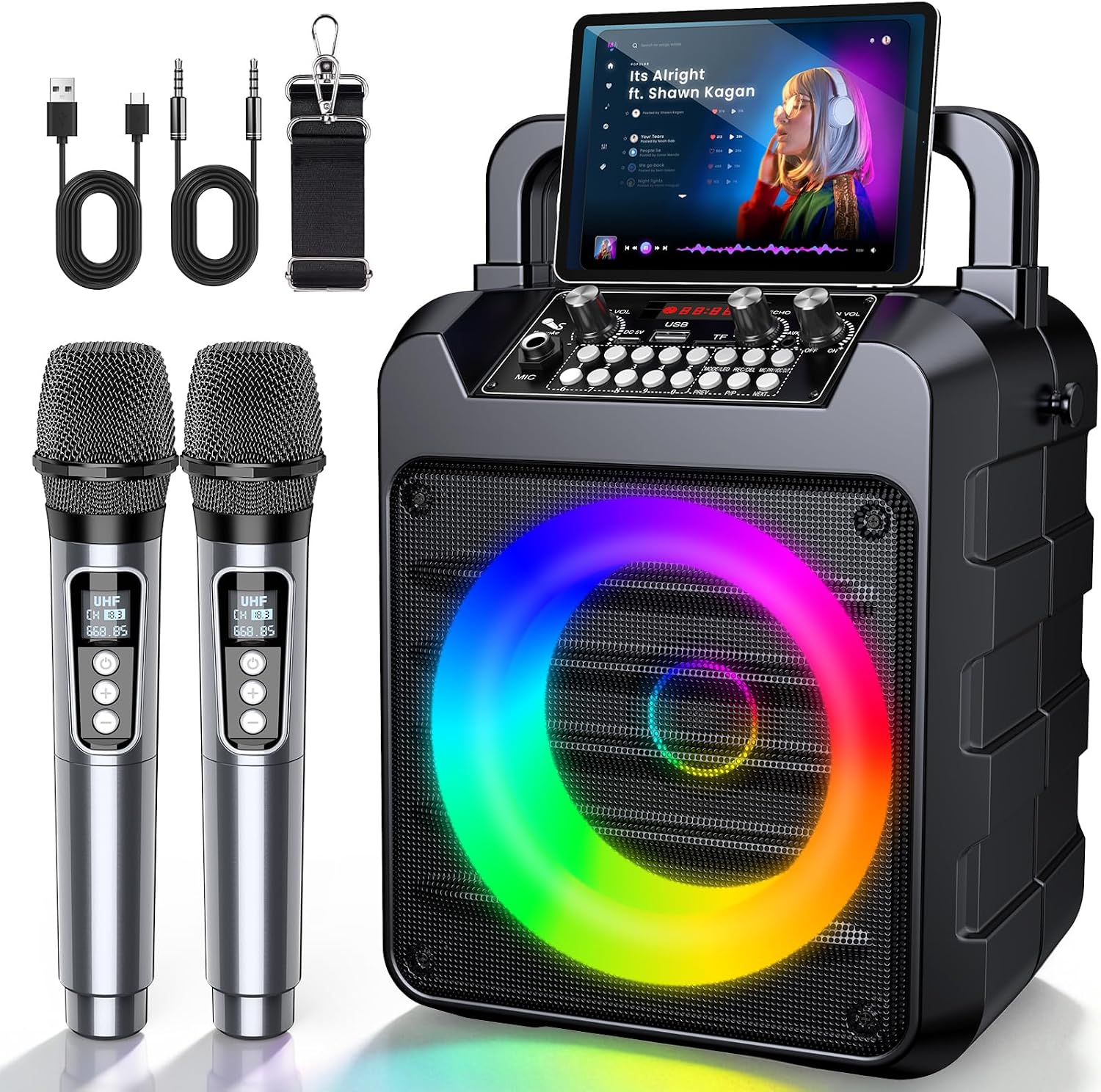 Dislocati karaoke set: black 20W Bluetooth speaker with two wireless microphones