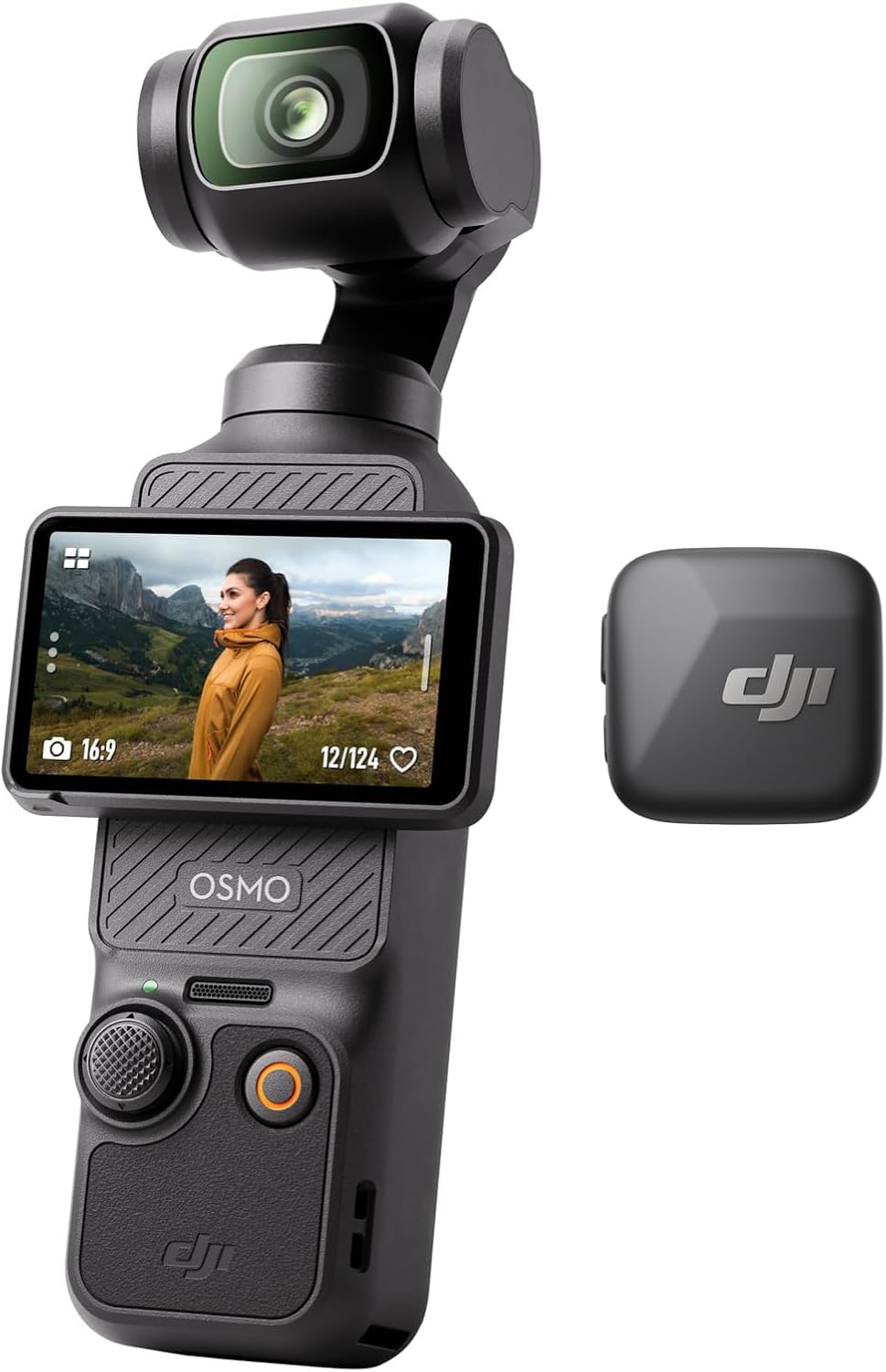 DJI Osmo Pocket 3 gimbal camera with the DJI Mic Mini transmitter