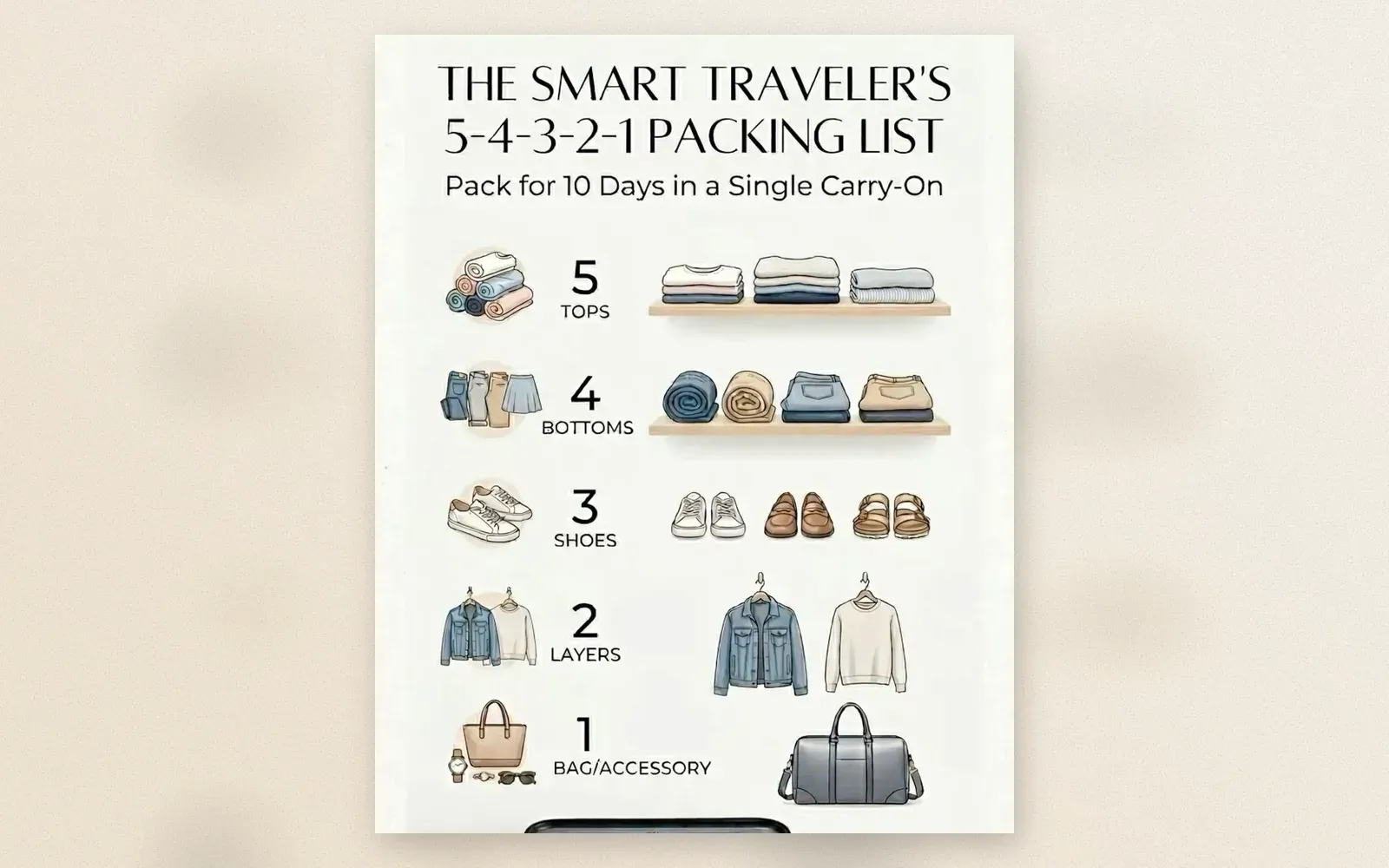 Close-up of the packed carry-on showing the organized system