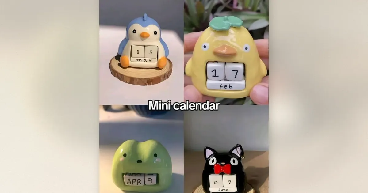 Keramische Tier-Jahreskalender: Pinguin, Ente, Katze und Frosch Figuren