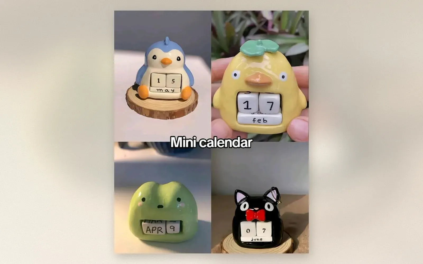 Close-up of the penguin calendar showing the rotating date blocks
