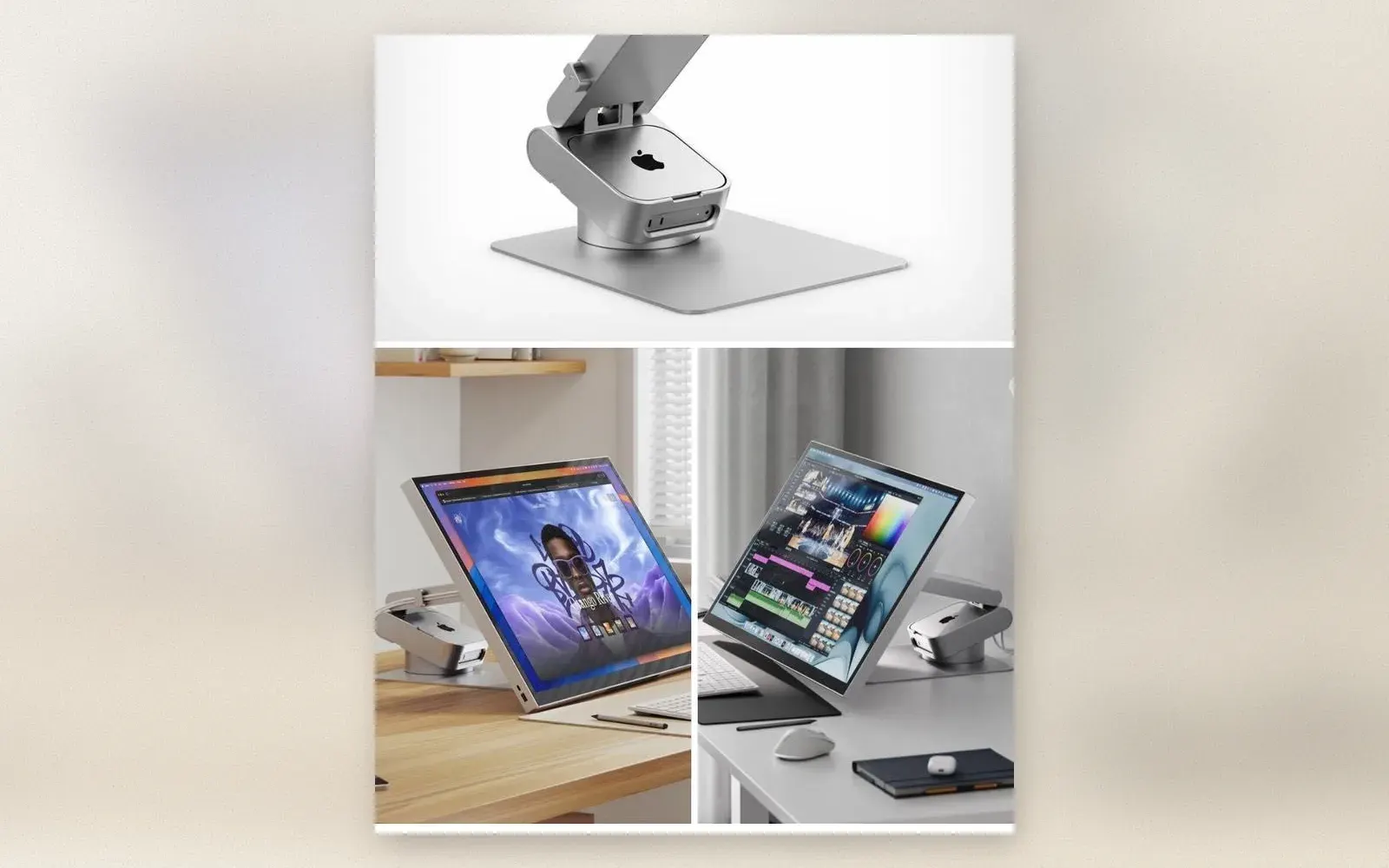 AODUKE aluminum VESA bracket for Mac mini M4 mounted behind a monitor