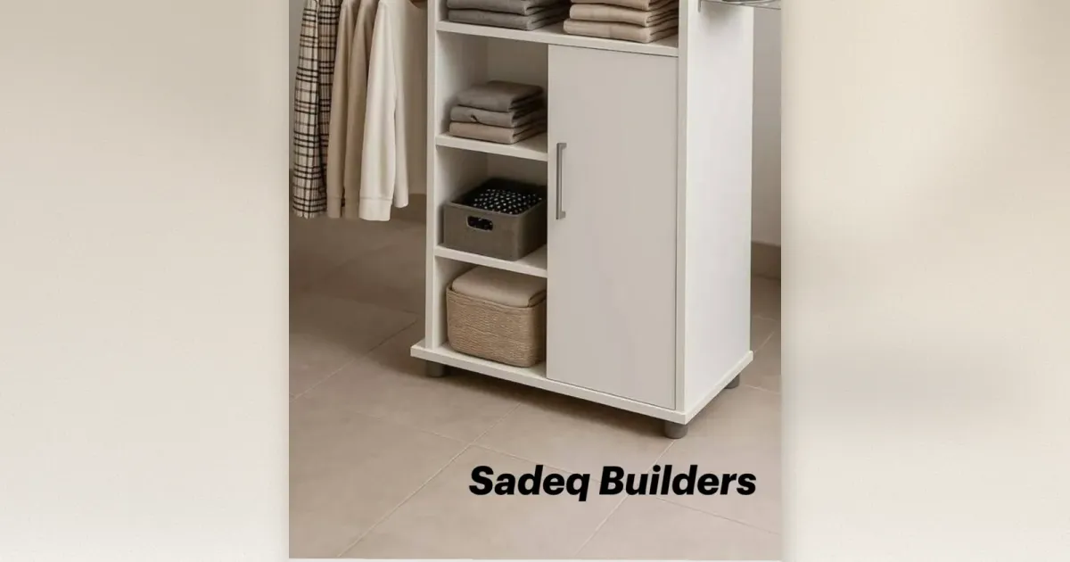 Bügelbrett-Schrank mit Regalen, Kleiderstange und Bügeleisenhalter