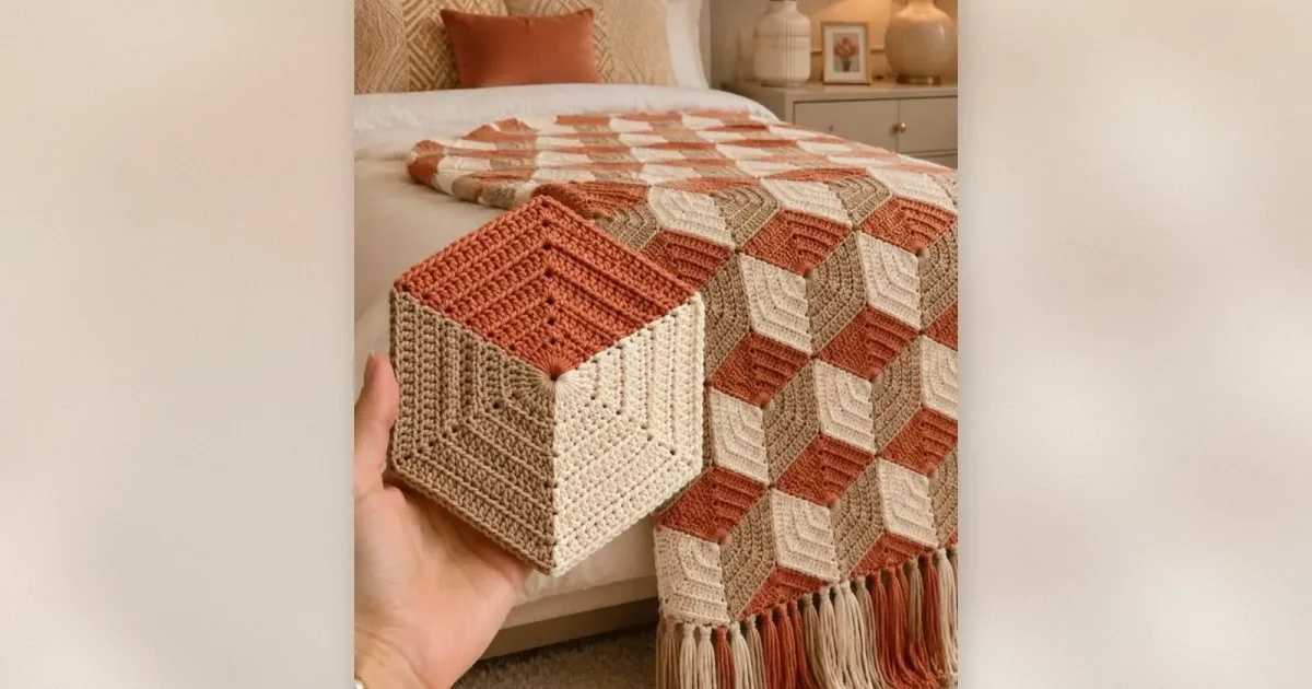 Häkel 3D-Würfel-Decke mit geometrischem kippenden-Würfel-Muster