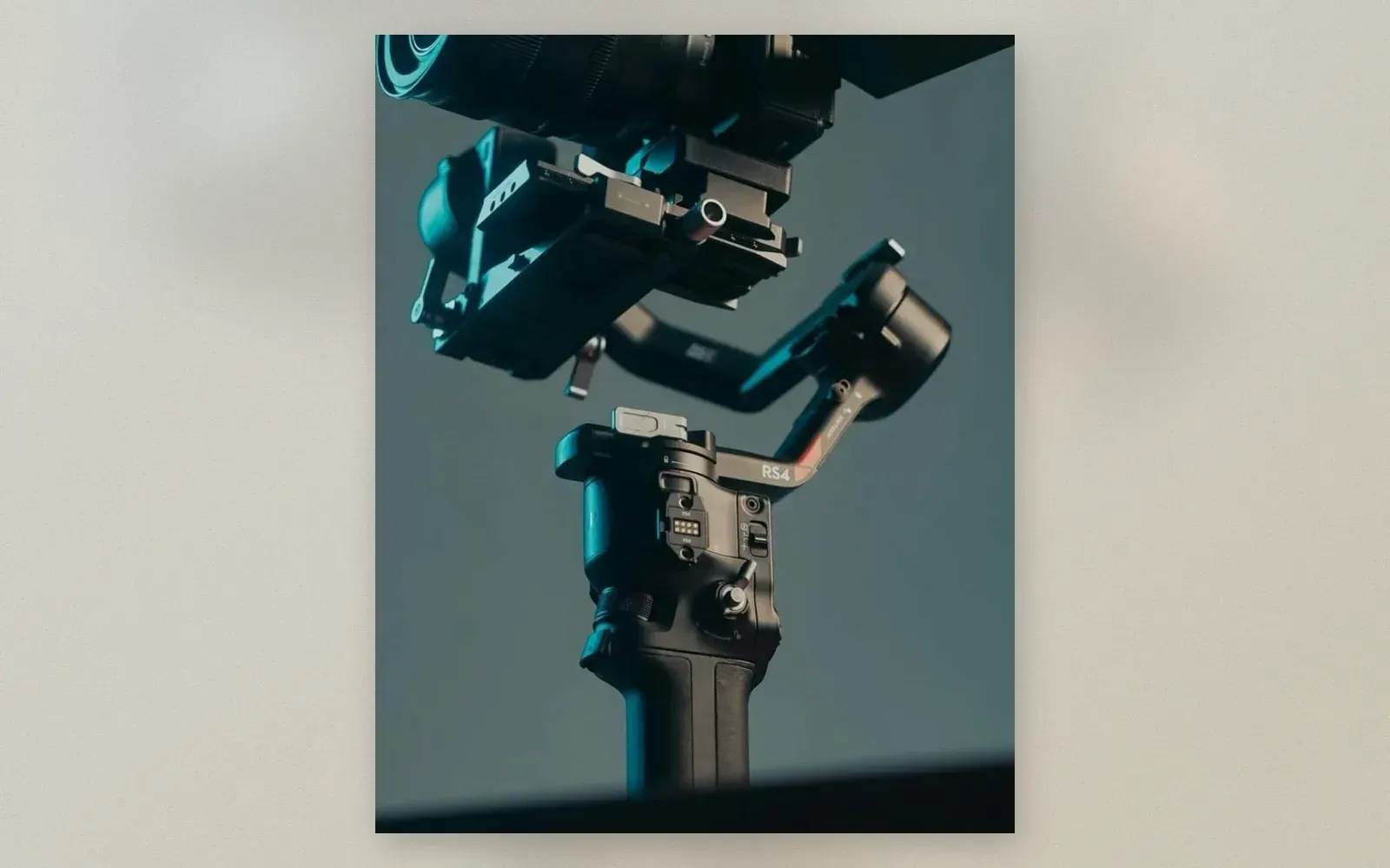 DJI RS 4 gimbal stabilizer with Sony Alpha camera and G Master lens mounted