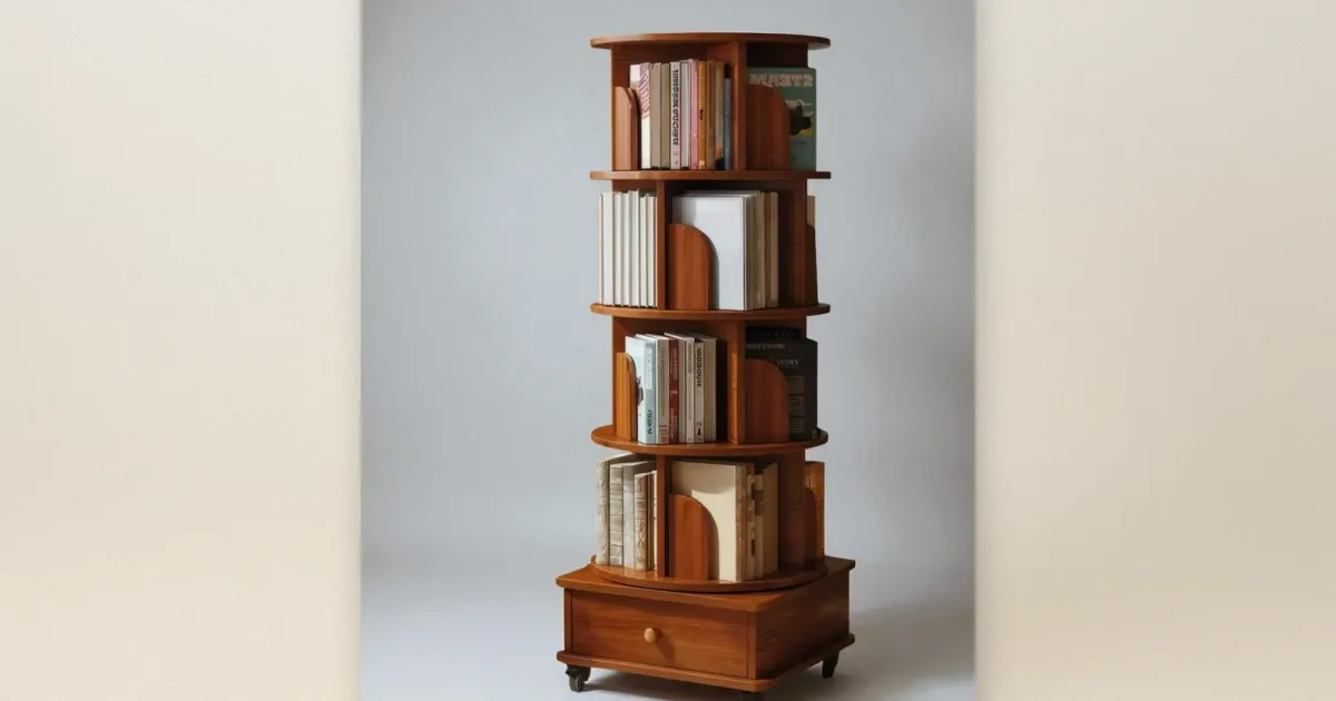 Drehbares Bücherregal: 4-stöckiges Holz-Drehregal mit Schublade und Rollen