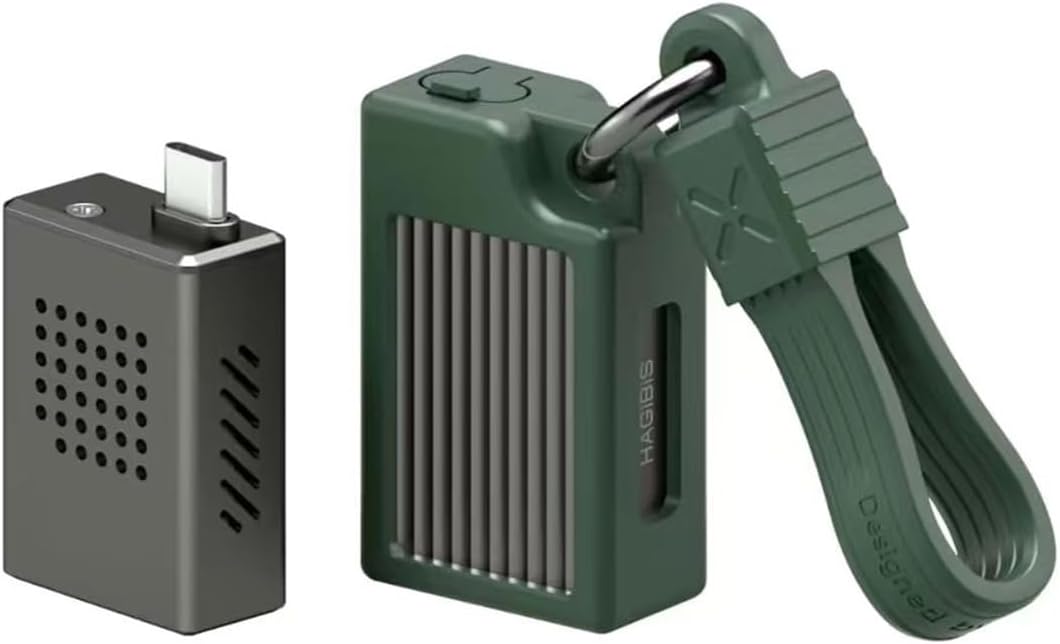 Hagibis M.2 NVMe enclosure with cooling fan and keychain strap