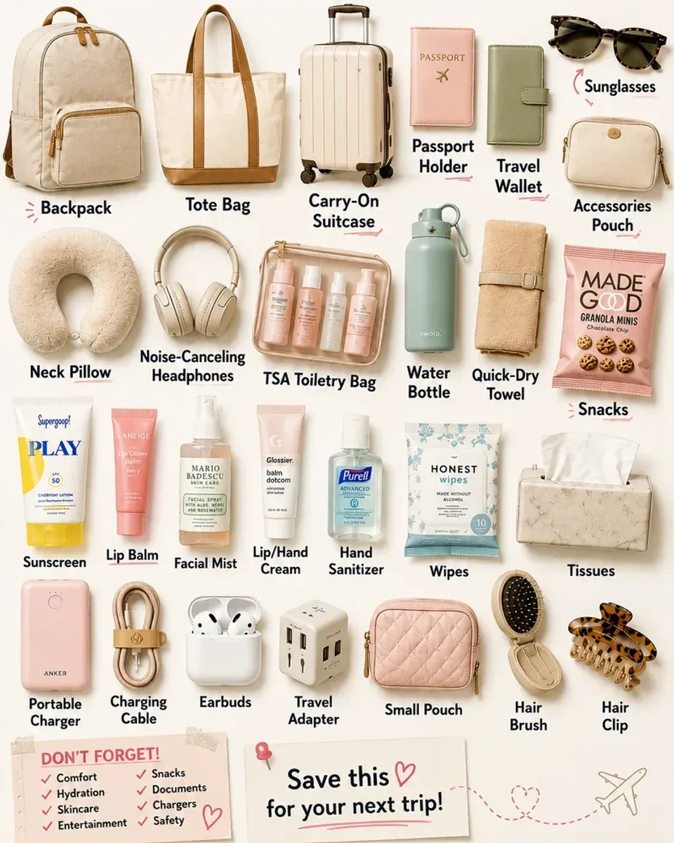 Skincare and toiletry essentials for carry-on travel