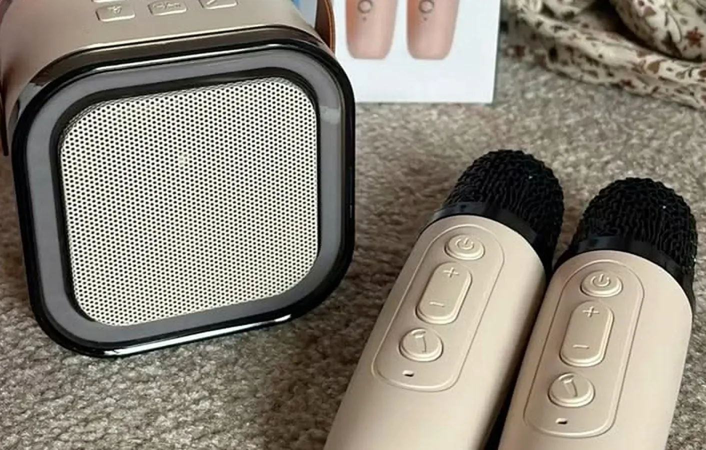 Two wireless microphones of the K12 karaoke set with USB Type-C charging