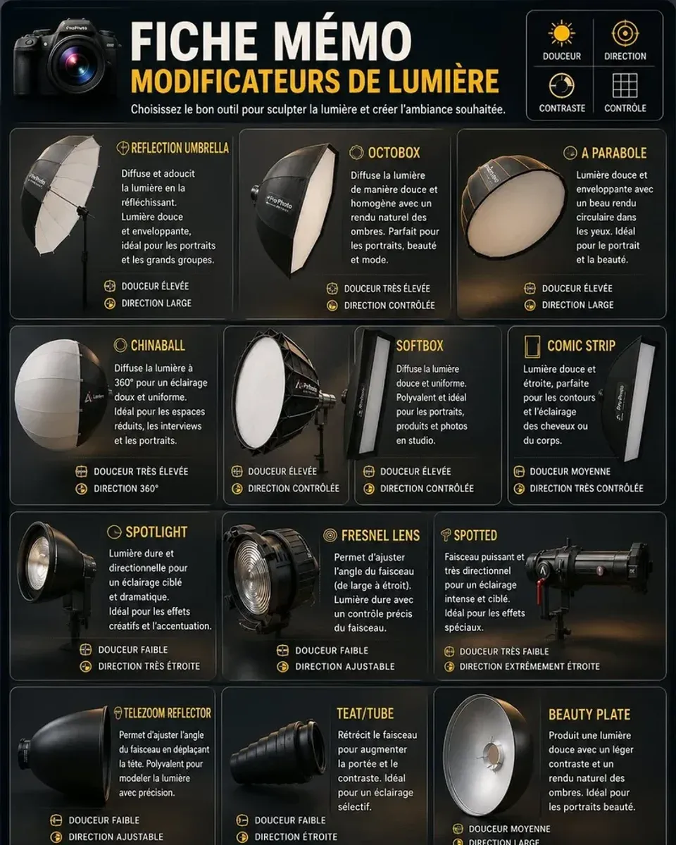 Harte Licht-Modifier mit Fresnel-, Spotlight- und Snoot-Setups