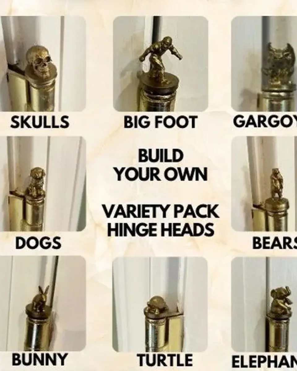 Close-up of individual hinge head figurines showing the detail and magnetic base