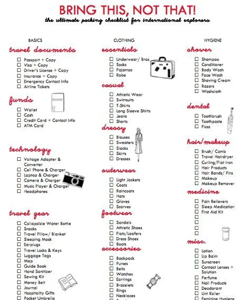 Bring This Not That checklist showing the Hygiene category