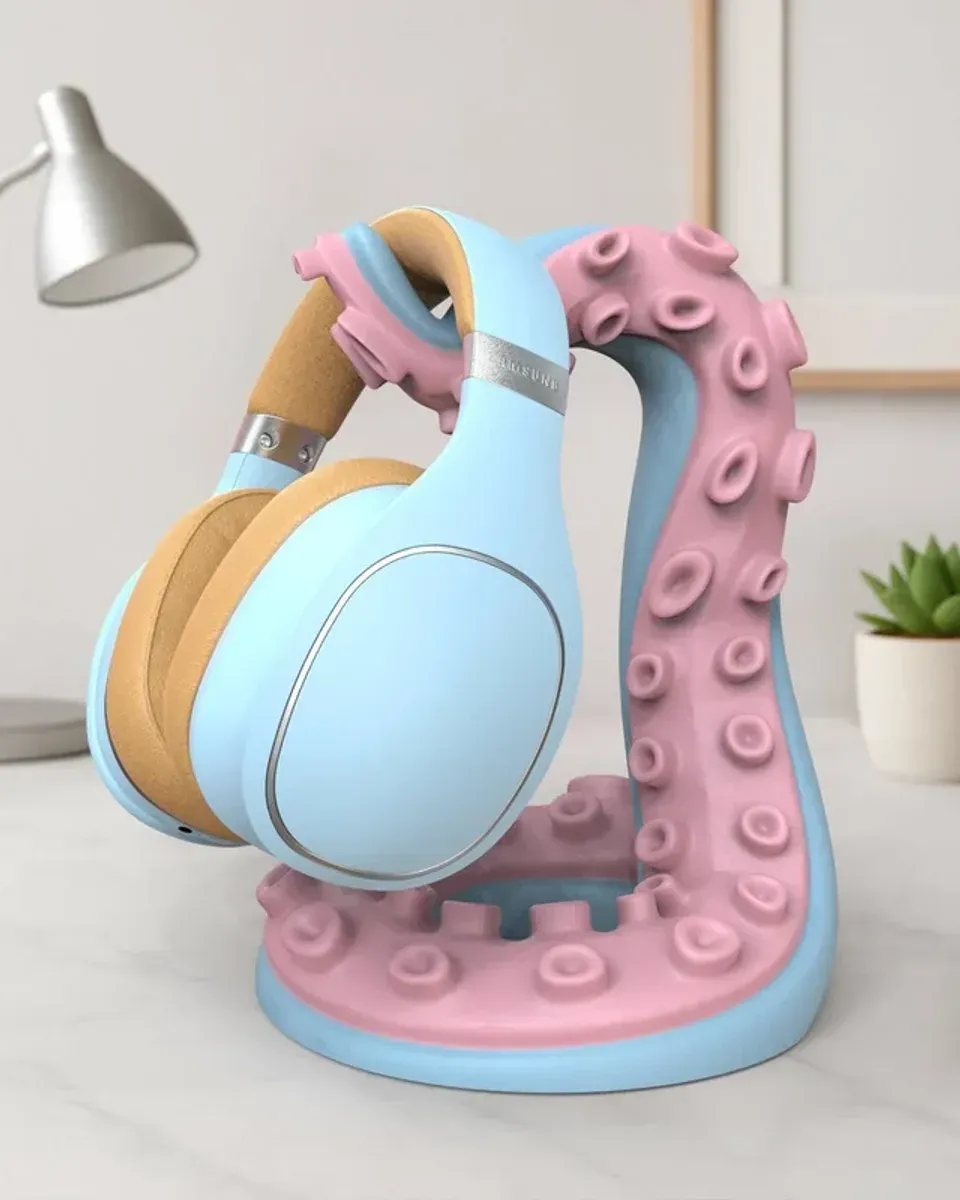 Tentacle curve and sucker detail on the octopus headphone stand