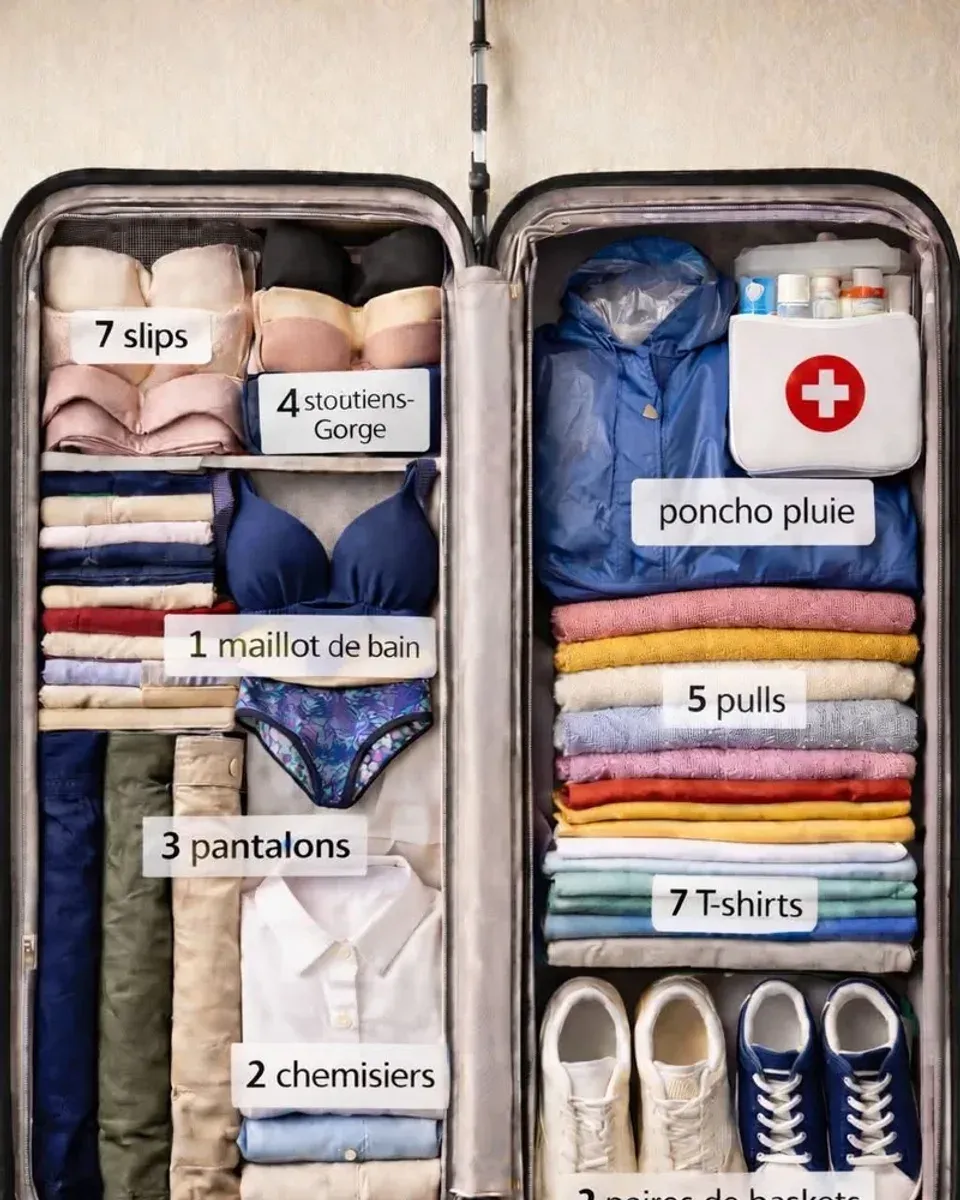 Suitcase packing guide showing the right side organization