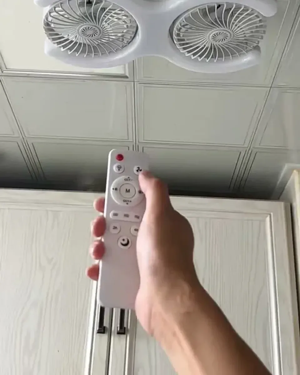 Close-up of the remote control showing the speed and timer buttons