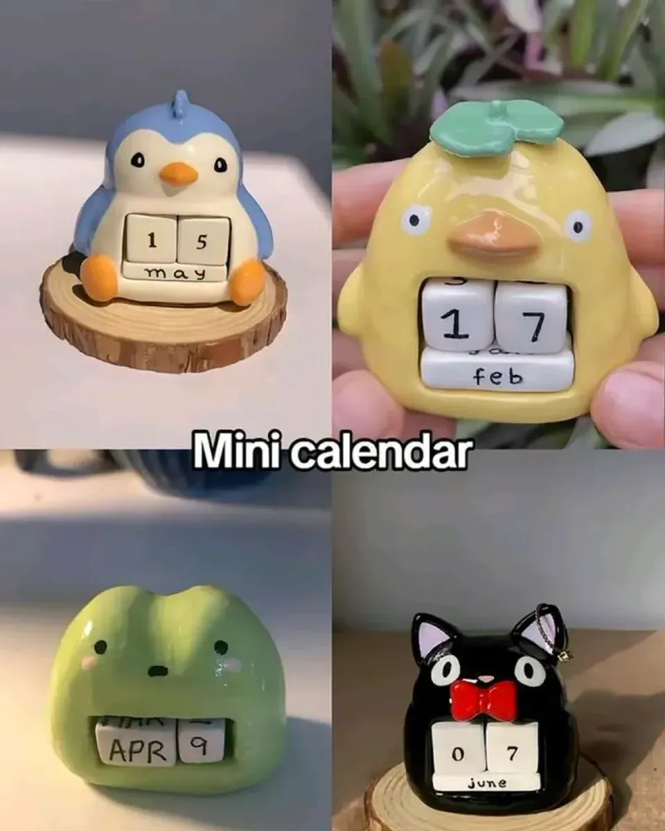 Close-up of the penguin calendar showing the rotating date blocks