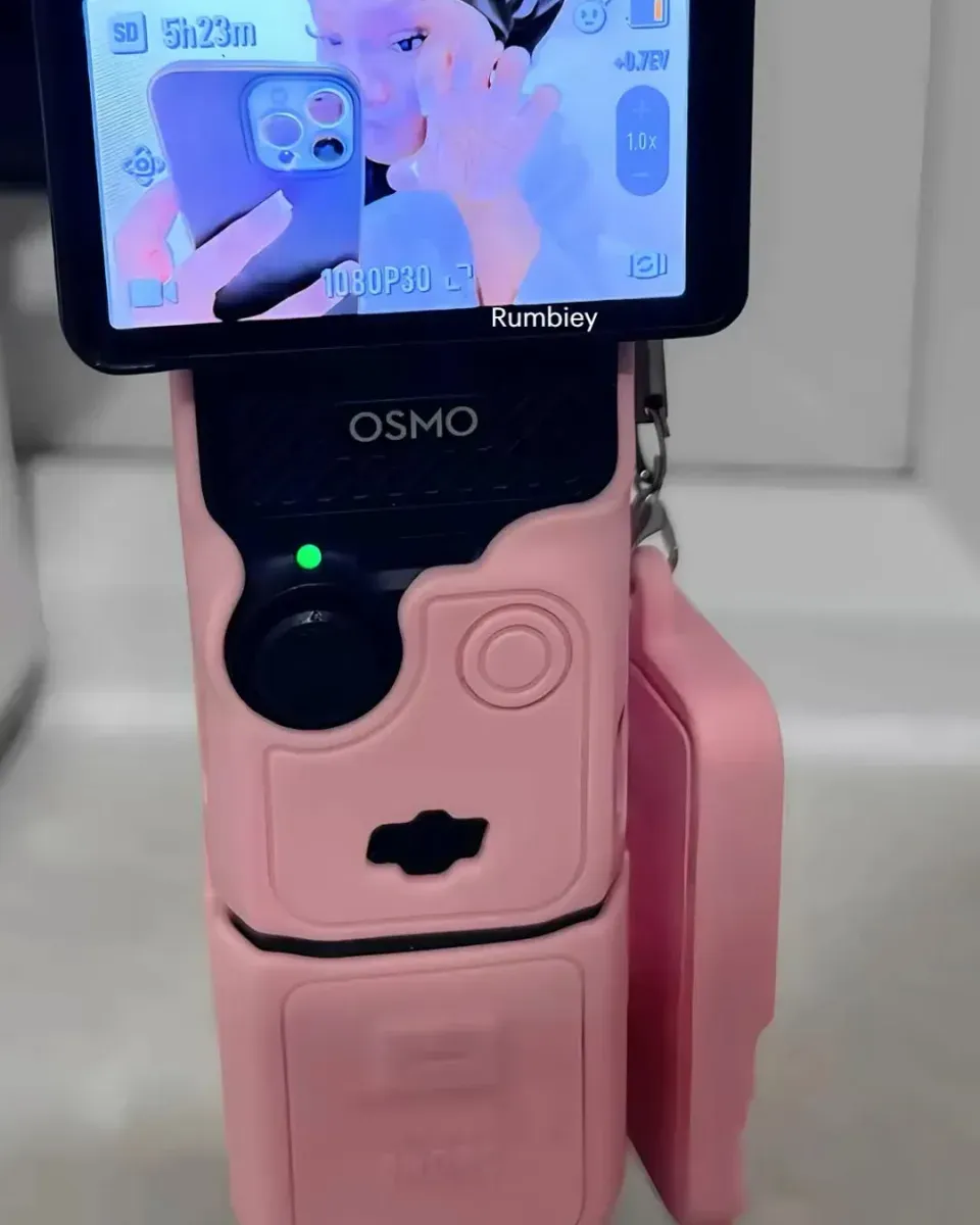 Close view of the silicone sleeve texture on the camera body