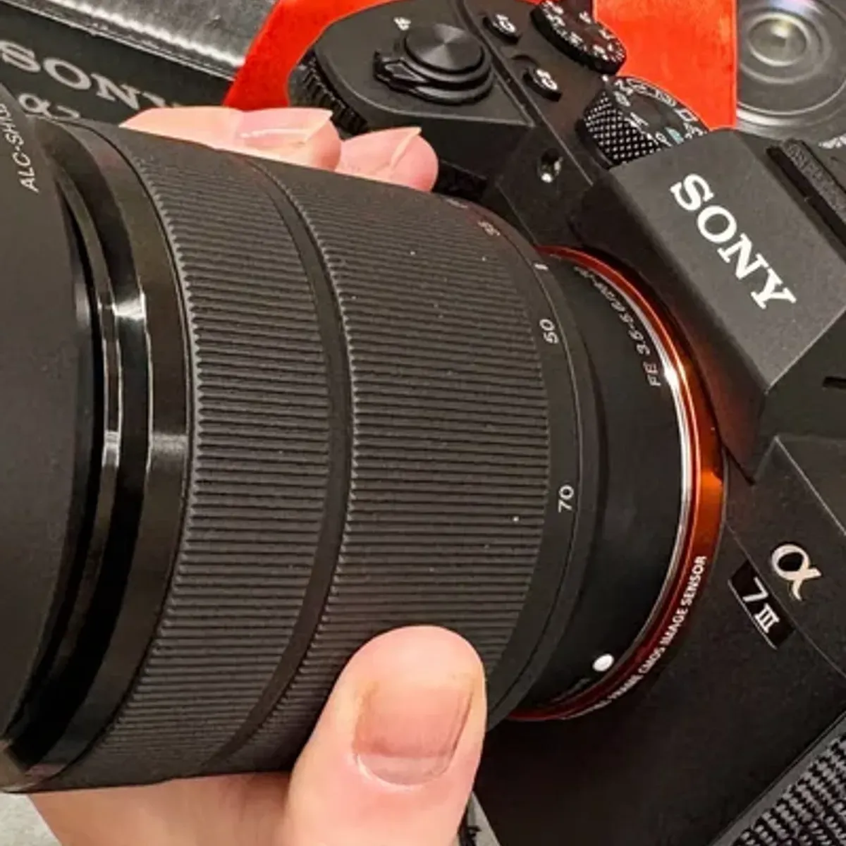 Sony A7III camera body and kit lens close-up