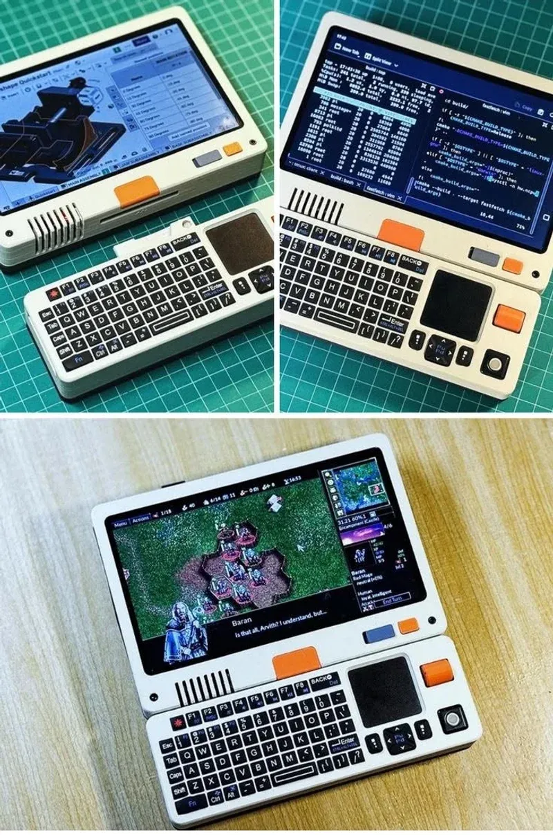 3D-printed cream pocket laptop with touchscreen and keyboard