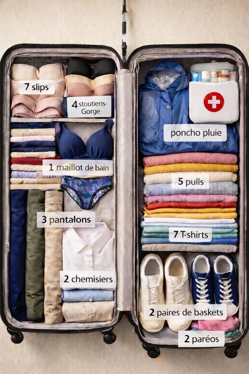 Suitcase packing guide showing the left side organization
