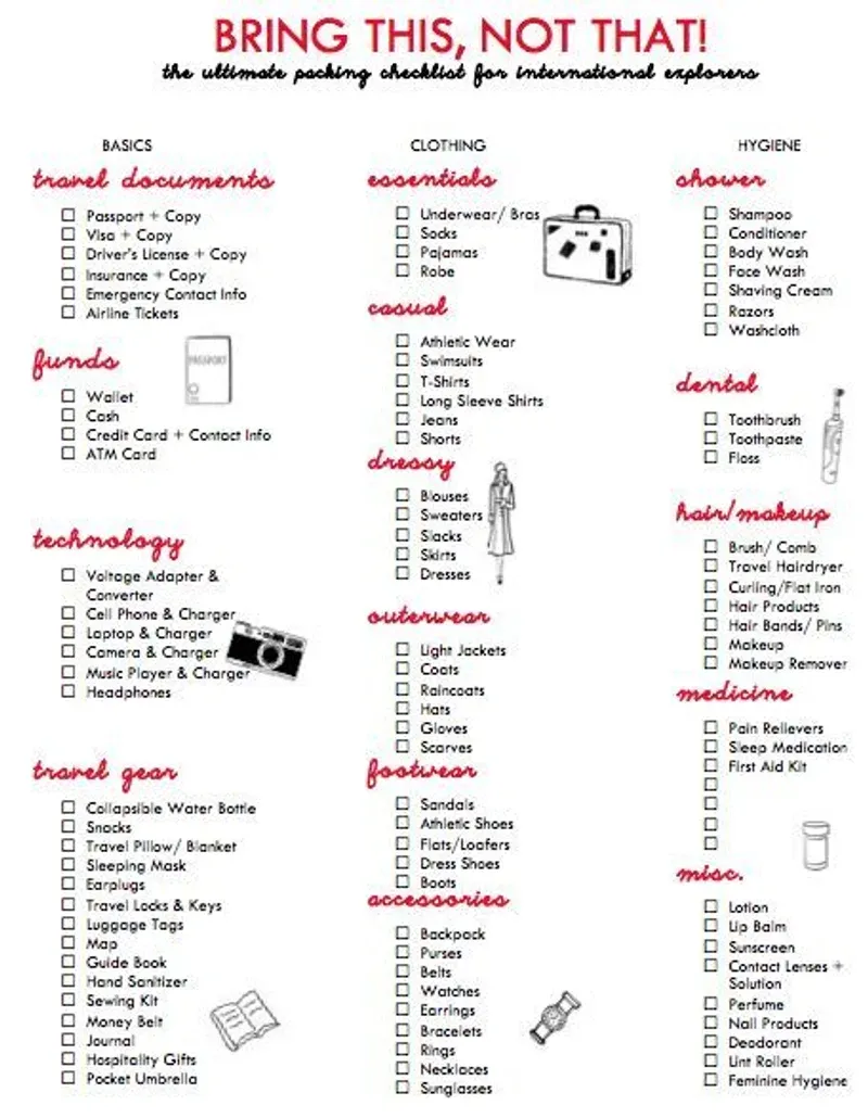 Bring This Not That checklist showing the Basics category