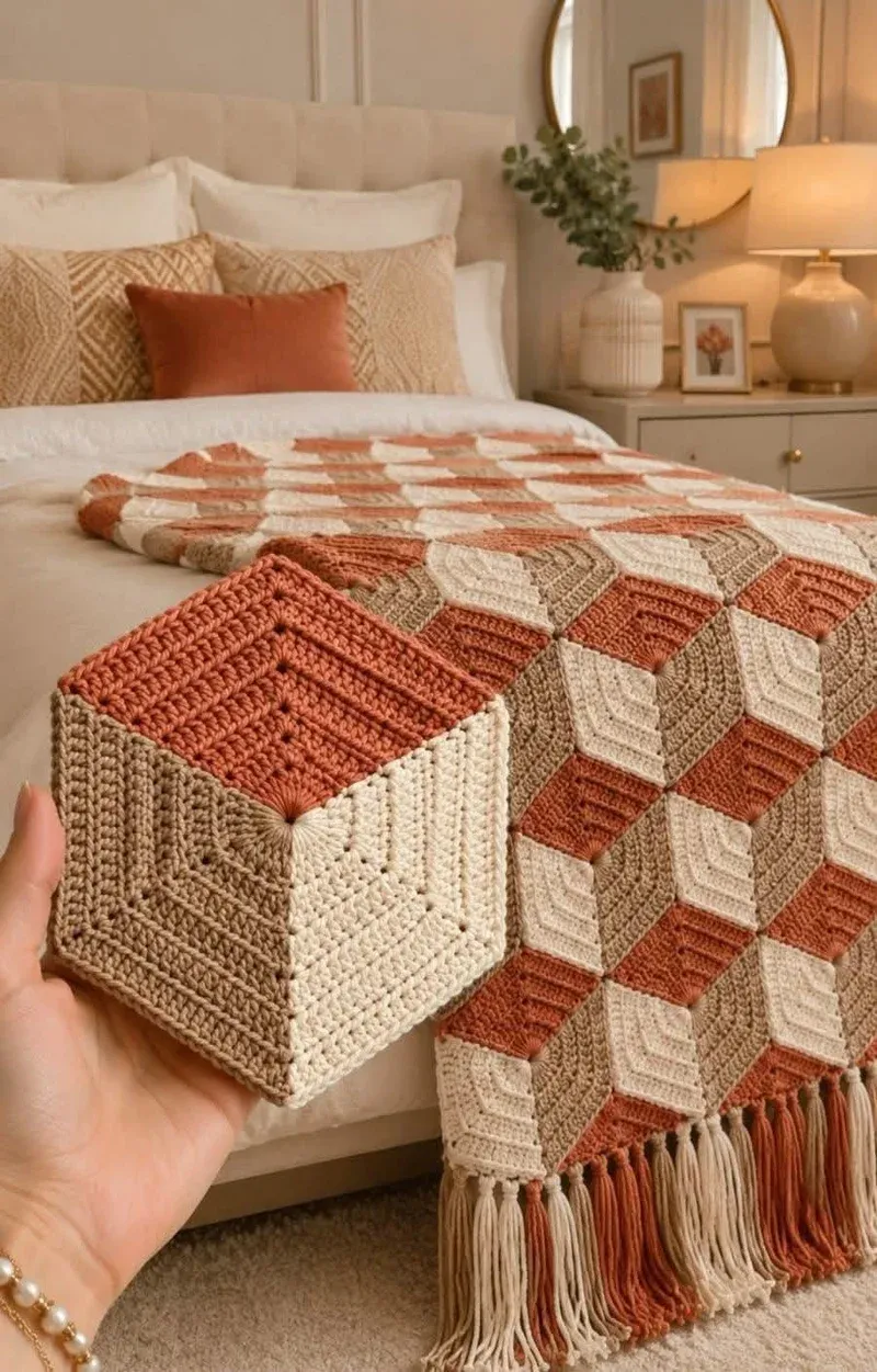 Close-up of the 3D cube pattern showing the color placement