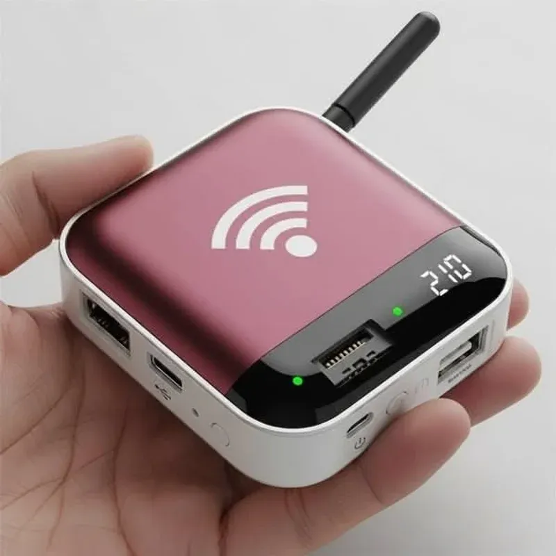 Palm mini PC held in hand showing ports and display