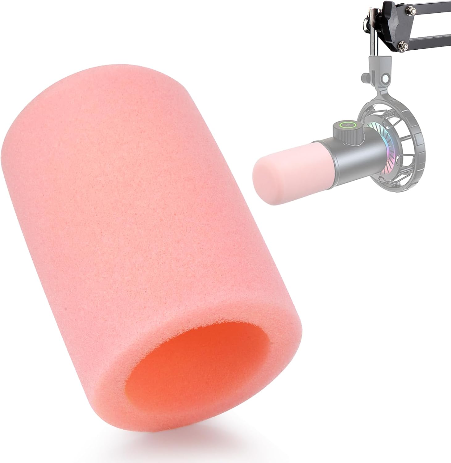 Pink foam microphone windscreen from an Amazon listing