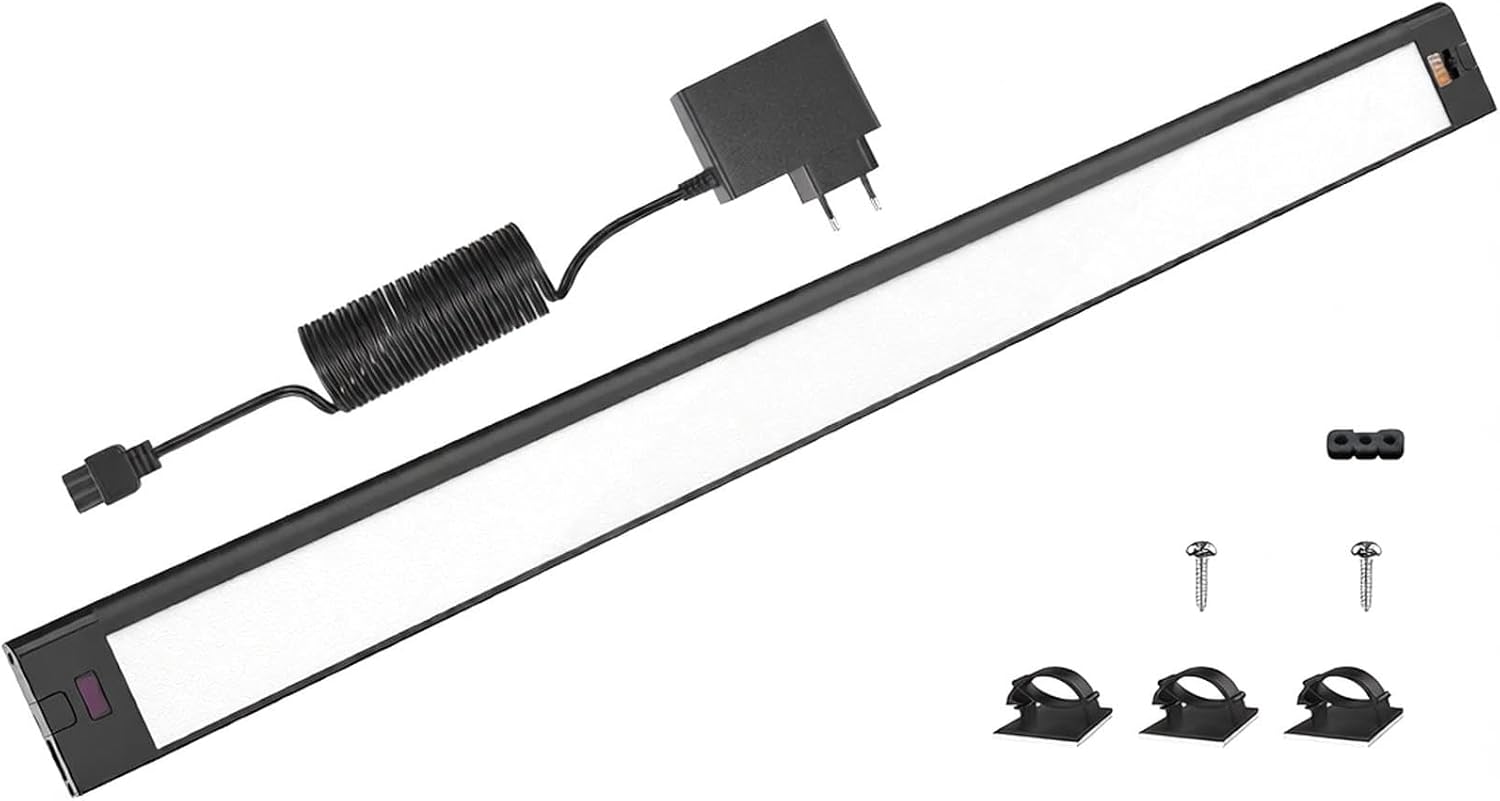 Black 40 cm LED bar with plug-in adapter and mounting clips