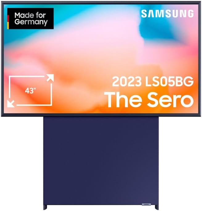 Samsung The Sero standing in portrait mode with streaming apps on the screen