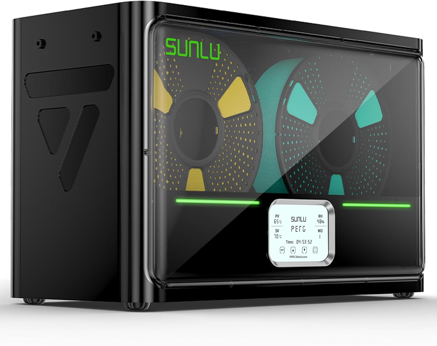 SUNLU S4 black filament dryer box holding four spools